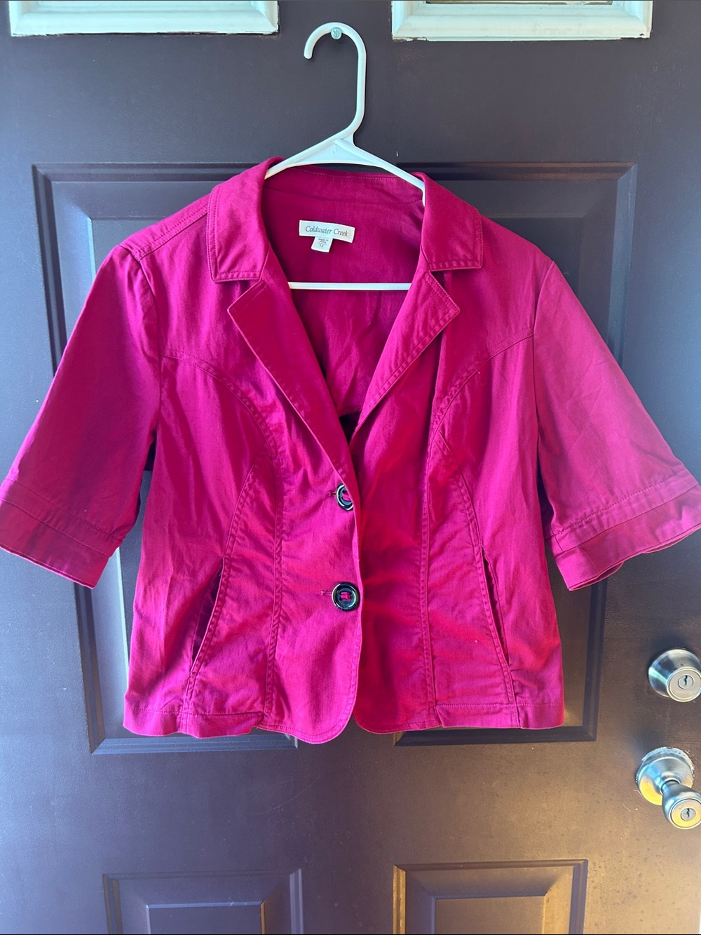 Coldwater Creek Women's Bright Fuchsia Short-Sleeve Blazer - Picture 2 of 4